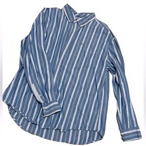 tommy hilfiger blue & white striped long sleeve button up shirt